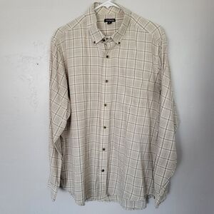 George Men's Large Long Sleeve Plaid Button Up Shirt Beige Brown Dress Western